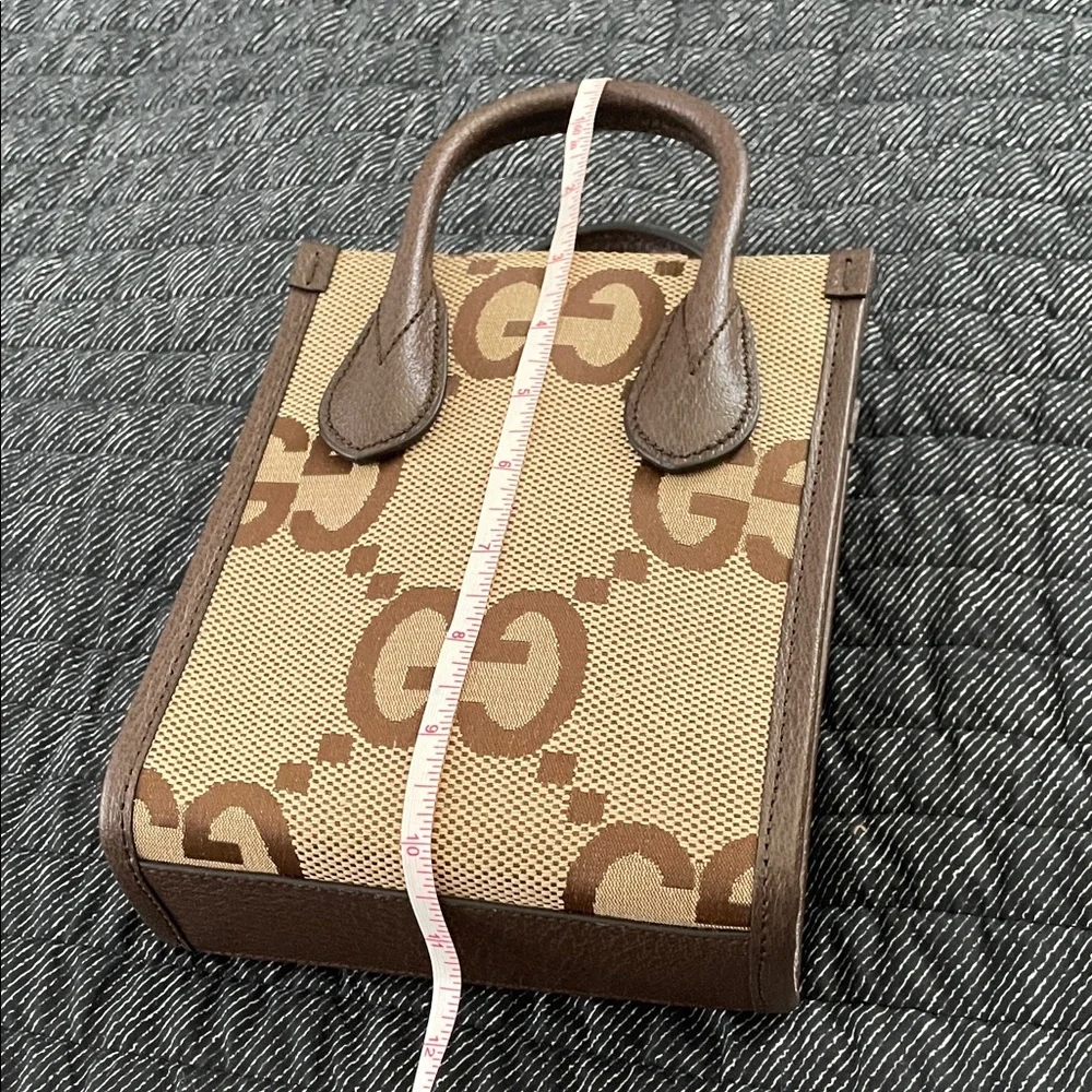 Gucci Jumbo GG Canvas Tote Mini in Brown and Tan with Adjustable Strap - Picture 11 of 11